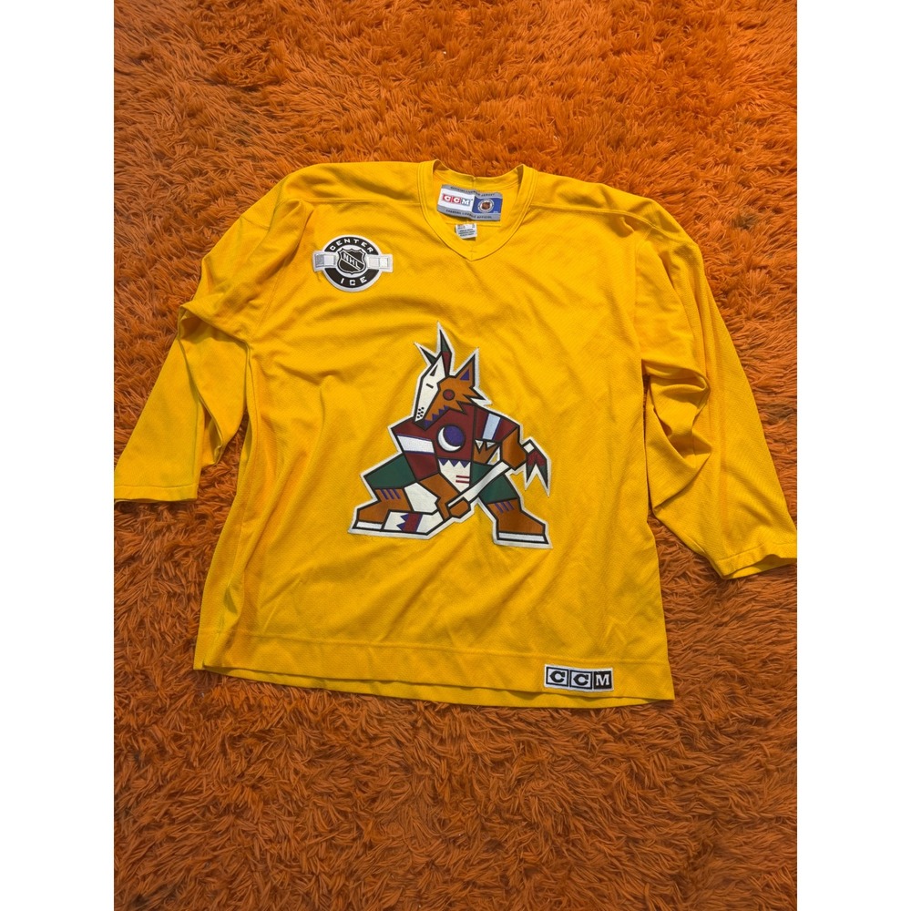 Vintage CCM Phoenix Coyotes NHL Center Ice Jersey Yellow Kachina Logo XL Canada